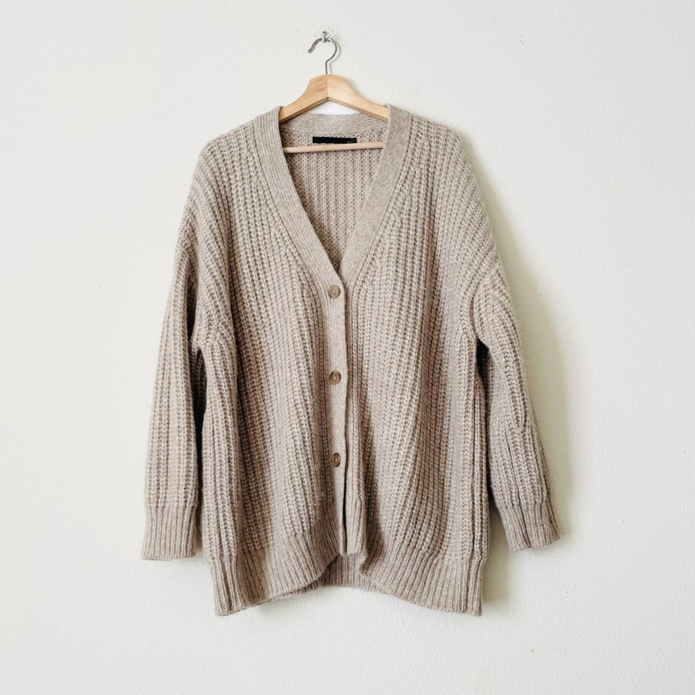 Jenni Kayne XL Cocoon alpaca wool blend knit Vneck cardigan in Taupe beige